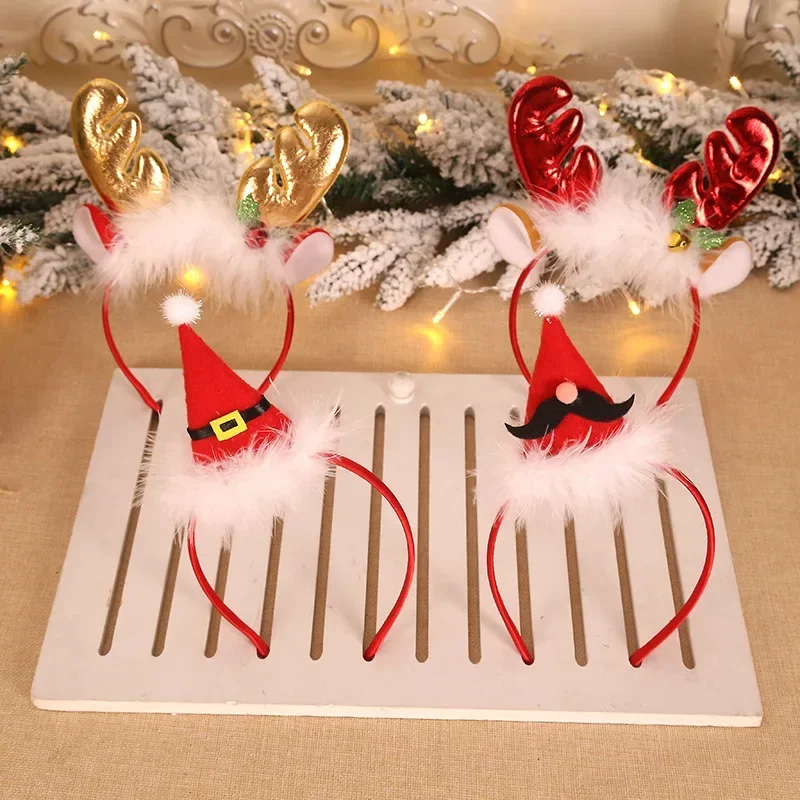 10PCS Christmas Red Bows Headbands Women Girl Classic Elastic Reindeer Antler Santa Hair Hoop Xmas Party Headbands Accessories image 6