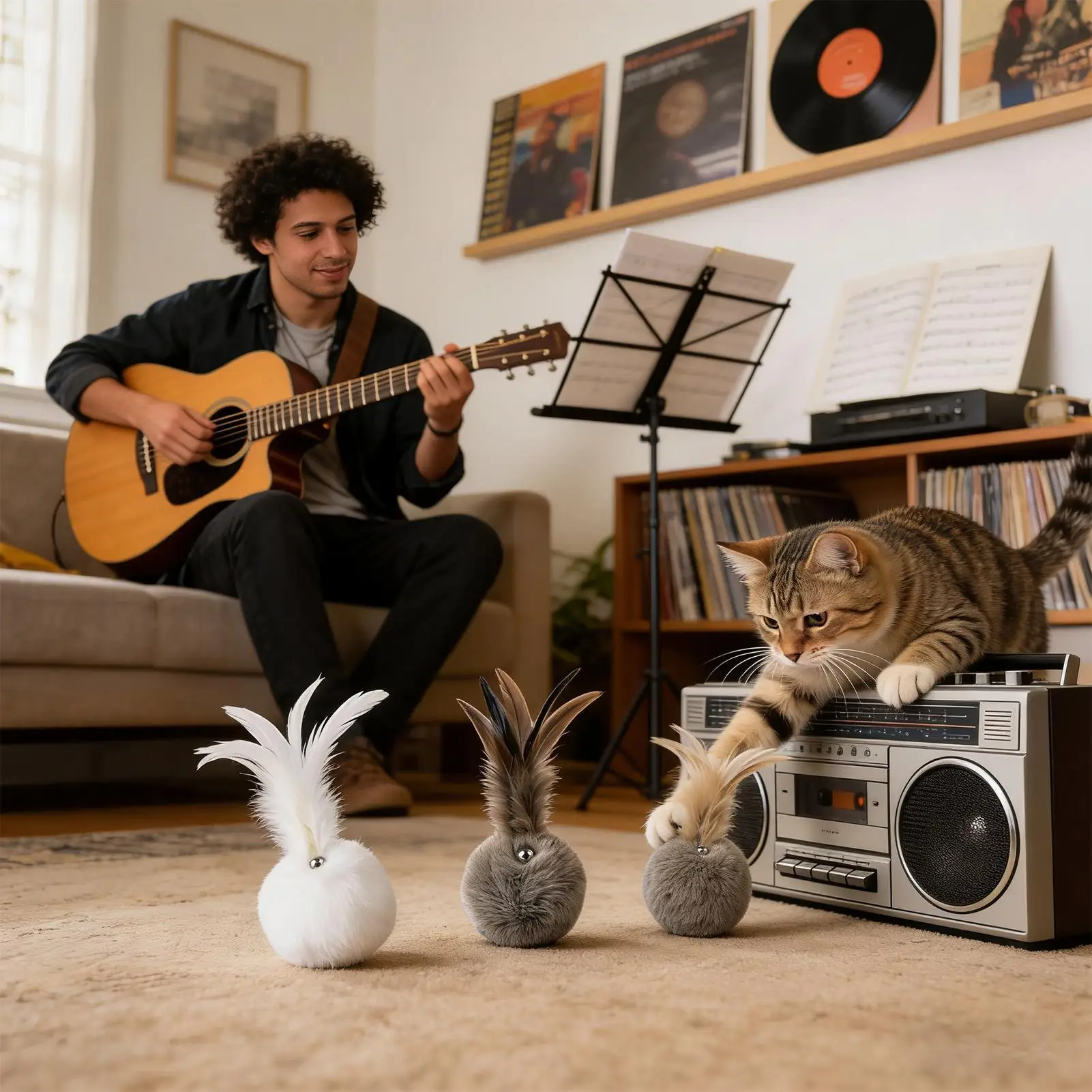 

Кошачьи шарики, 3-х шт., самоцентрирующийся мяч с колокольчиком, реалистичная кроличья шерсть, интерактивная игрушка для кошек для шлифовки зубов, бега