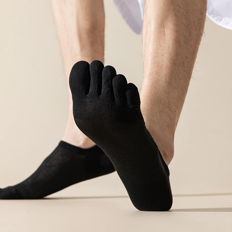 1 Pair Men\'s Toe Socks Thin Comfy Breathable Solid No Show Silicone Non-slip Men Five Fingers Boat Sock High Quality Male Sokken