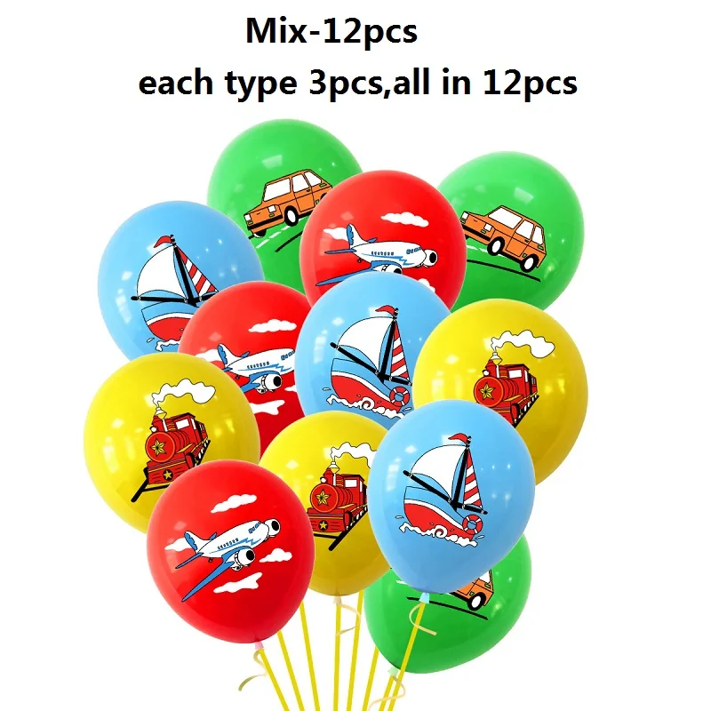 Transportation Latex Balloon Set, Birthday Party Decoration, Aircraft, Train, Ship, Car, Boy\'s Favor, 12inch