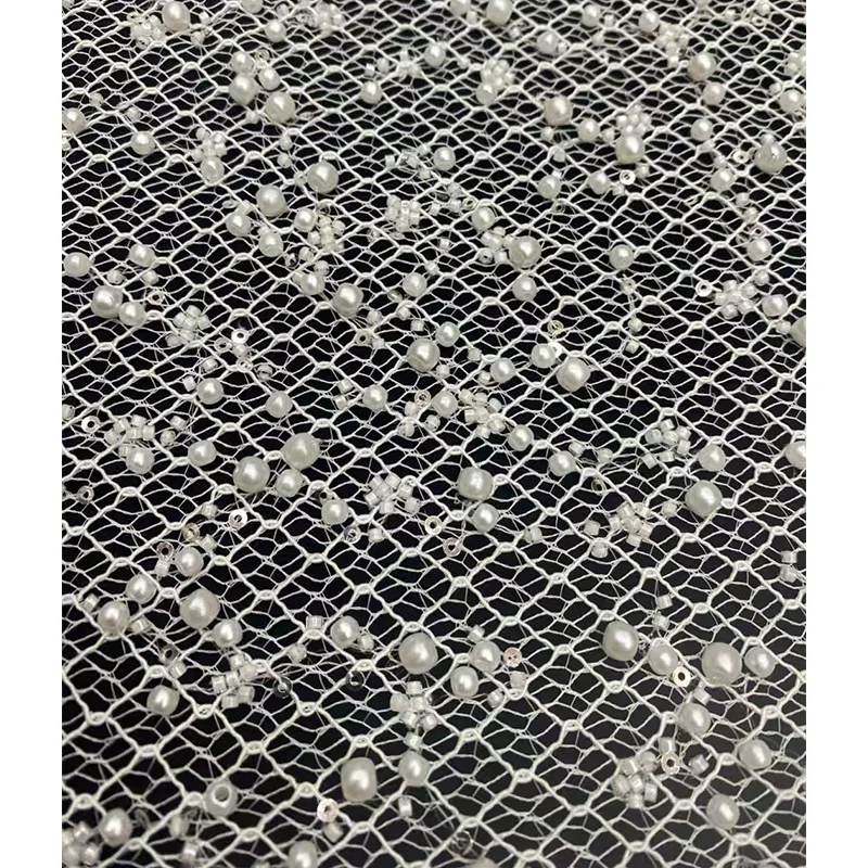 

10 Colors Beaded 2 Size Pearl Net Boning Cord Striped Material Embroidered Sequin Lace Trims Sheer Bridal Lace Fabric