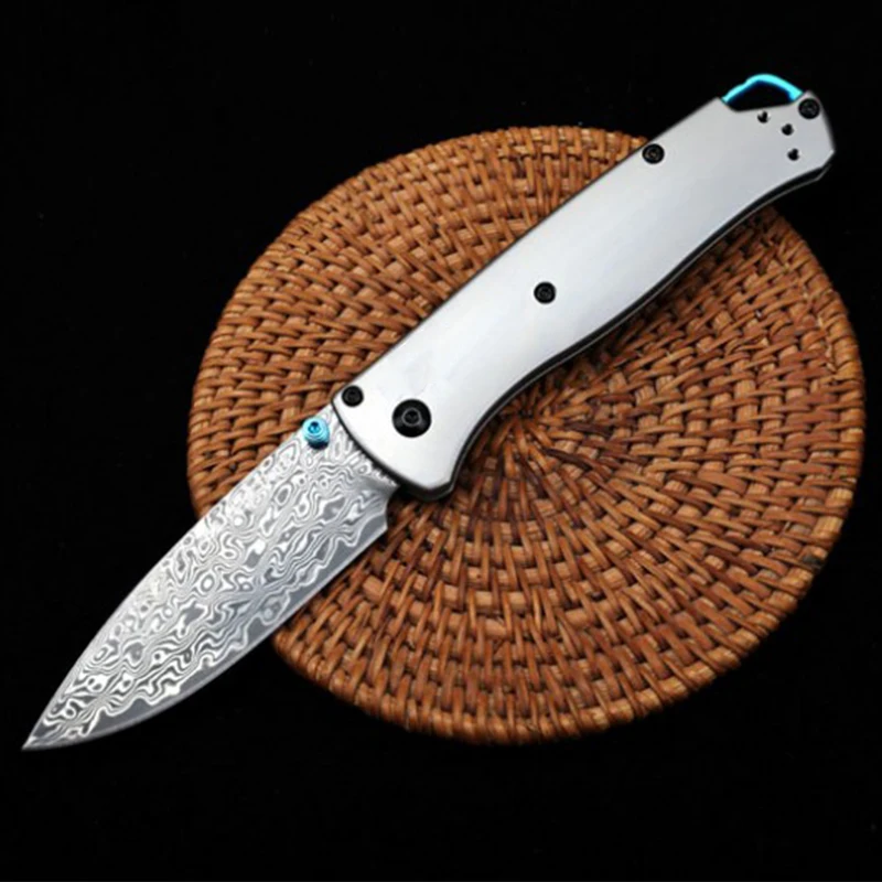 Damascus Steel Blade BM 535 Bugout Tactical Folding Knife Titanium Alloy Handle Outdoor Camping Survival Pocket Knives