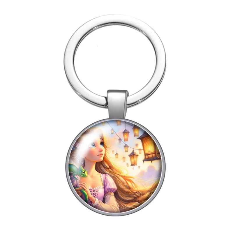 Disney Enrolados Tangel Princess Rapunzel Photo glass cabochon keychain Bag Car key chain Ring Holder Charms keychains gift