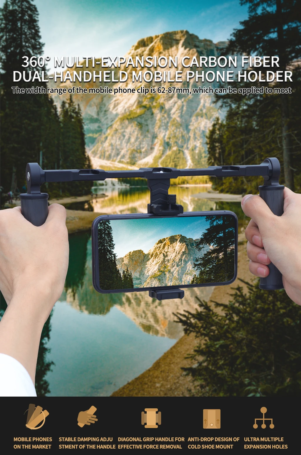 Dualer Handgriff-Halter Gimbal-Griff Stabilisator Video-Rig 1/4 3/8 Zoll Halterung Lichthalterung für GoPro11 für Insta360 X3 Smartphone Vlog – Detail 1