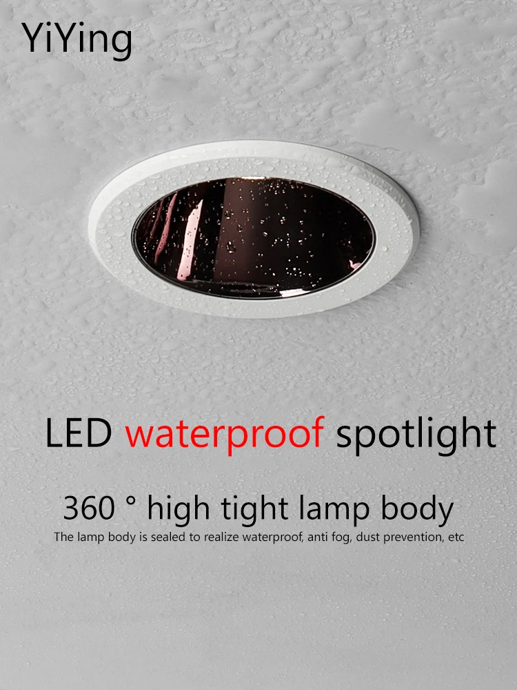 YiYing Led IP65 Waterproof Spotlight Recessed Round Spot Light White Black Downlight 110V 220V Foco For Bathroom Kitchen Toile