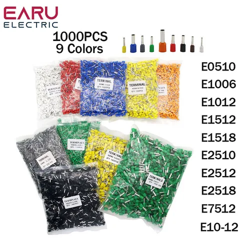 1000 unids/pack E1518 E1012 E1512 E10-12 7512 casquillos aislados bloque de terminales extremo del cable conector de cable terminador de engarzado eléctrico