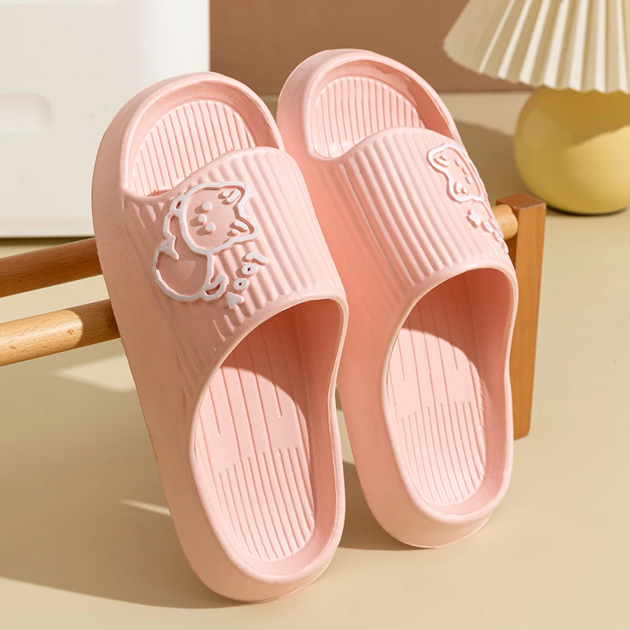 Women\'s Slippers Indoor Bathroom Anti-slip Home Cartoon Cute Little Dog Soft Sole Good Elasticity Summer Sandals Sool Flat Shoes