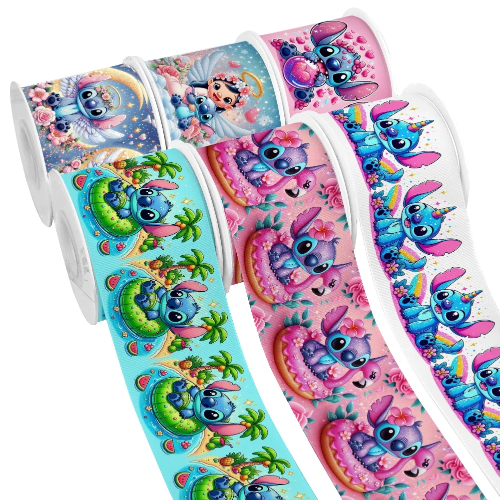 

5Yards Disney Design Stitch & Lilo Pattern Printing Grosgrain Ribbon for DIY Hair Bows Merry Party Gift Wraping