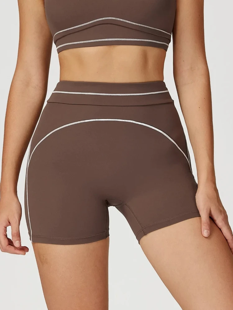 Quick Dry High Waist Yoga Shorts Contrast Color Block Training Sports Pants Push Up Hip Lifting Fitness Workout Shorts Women