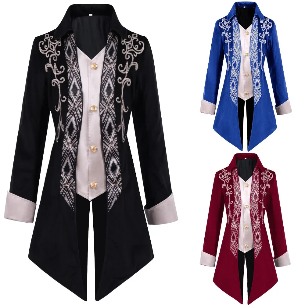 Medieval Tuxedo Retro Gothic Steampunk Victorian Cosplay Costume Solid Color Suits for Adult Halloween Carnival Party Roleplay