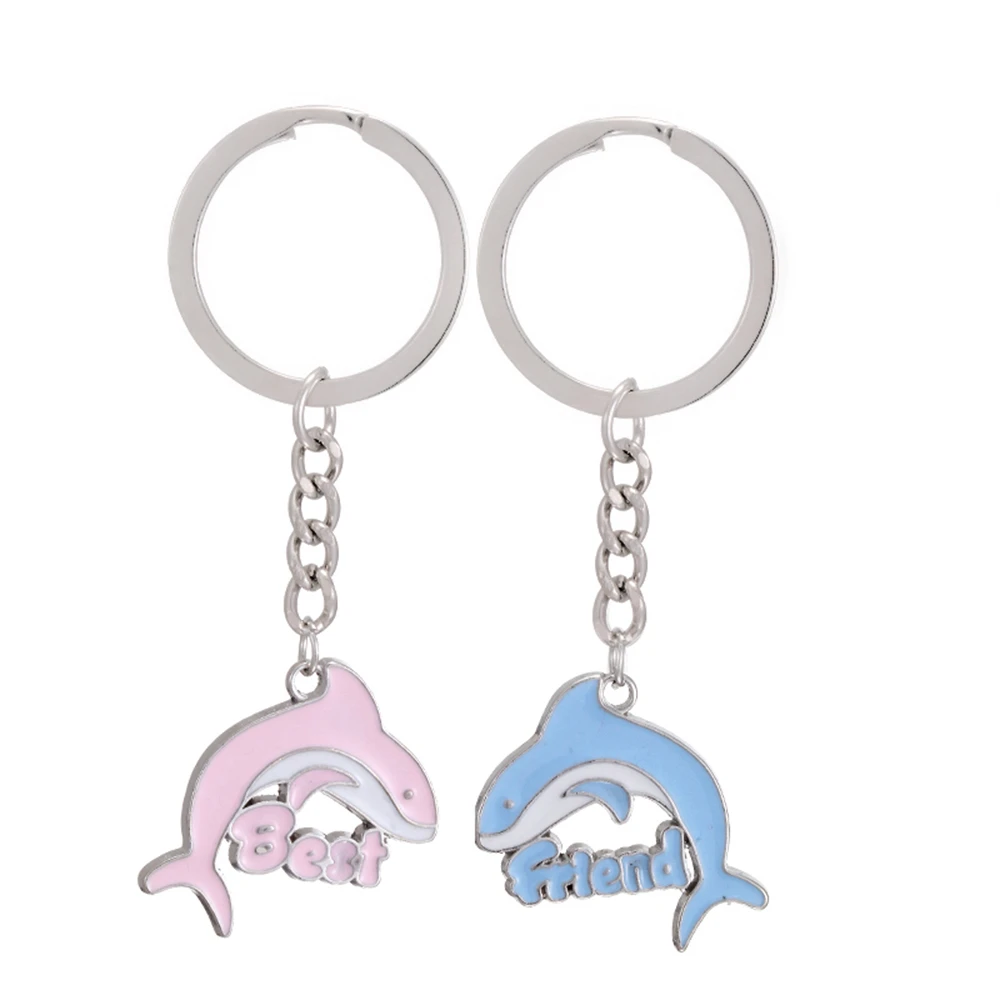 Fashion Best Friend Animal Keychain BFF Friendship Keyring Trendy Accessorie Cute Dolphin Pendant Necklace Jewelry for Men Women