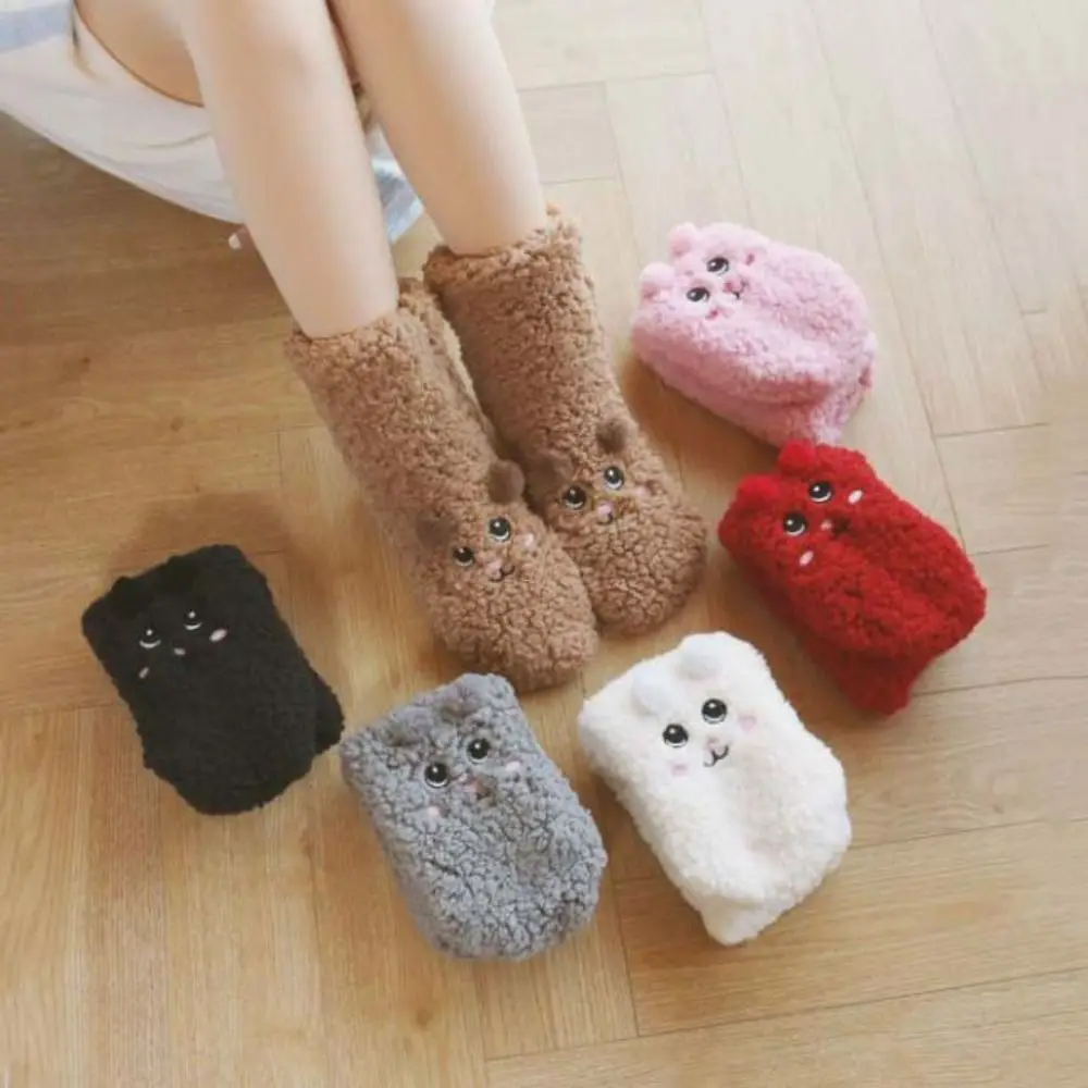 

Cute Embroidery Thick Thermal Socks Plush Anti Slip Sleeping Socks Thicken Warm Cartoon Fleece Sock Women Home