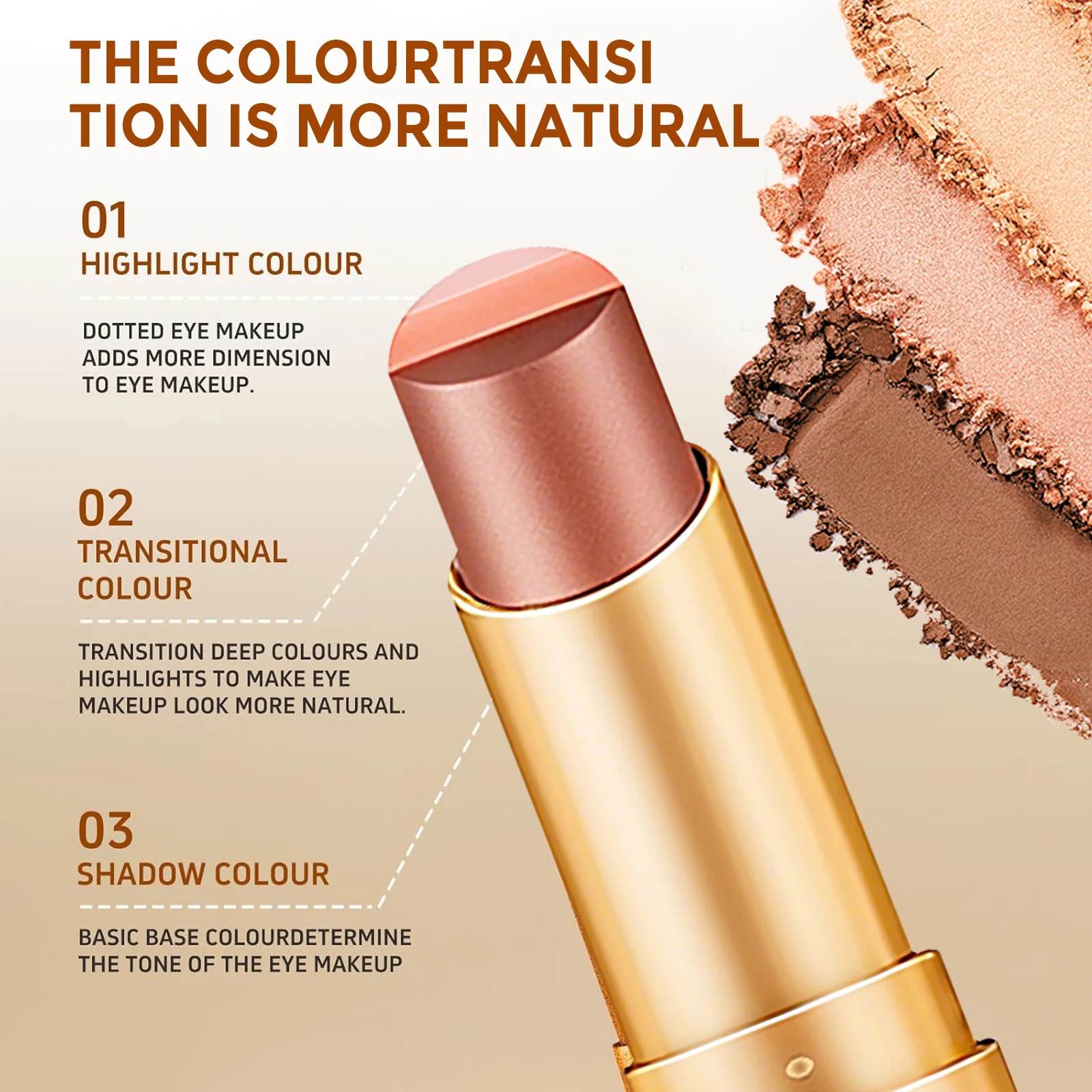 ZaiDoc 3 Color-in-1 Eyeshadow Stick Glitter Shimmer Natural Creamy Long Lasting Makeup 3.5g Each view 4