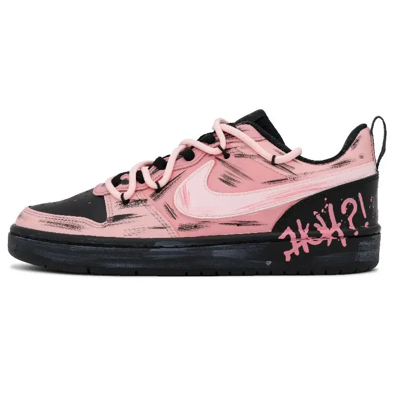 【Customize】Nike Court Borough Skateboarding Shoes Women's Low-top Black Sneakers shoes BQ5448-110