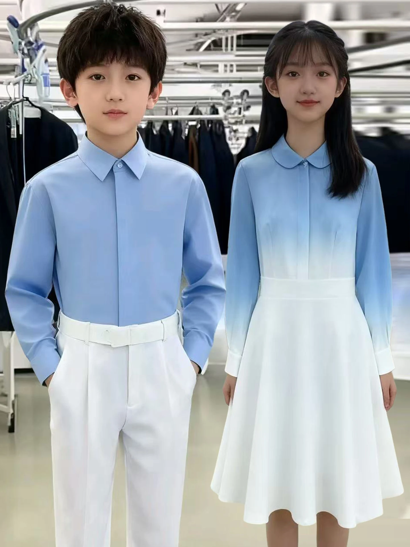 

Patriotic Children's Performance Outfit Primary School Students Blue Nationa Girls Chorus Recitation Cetition Gown