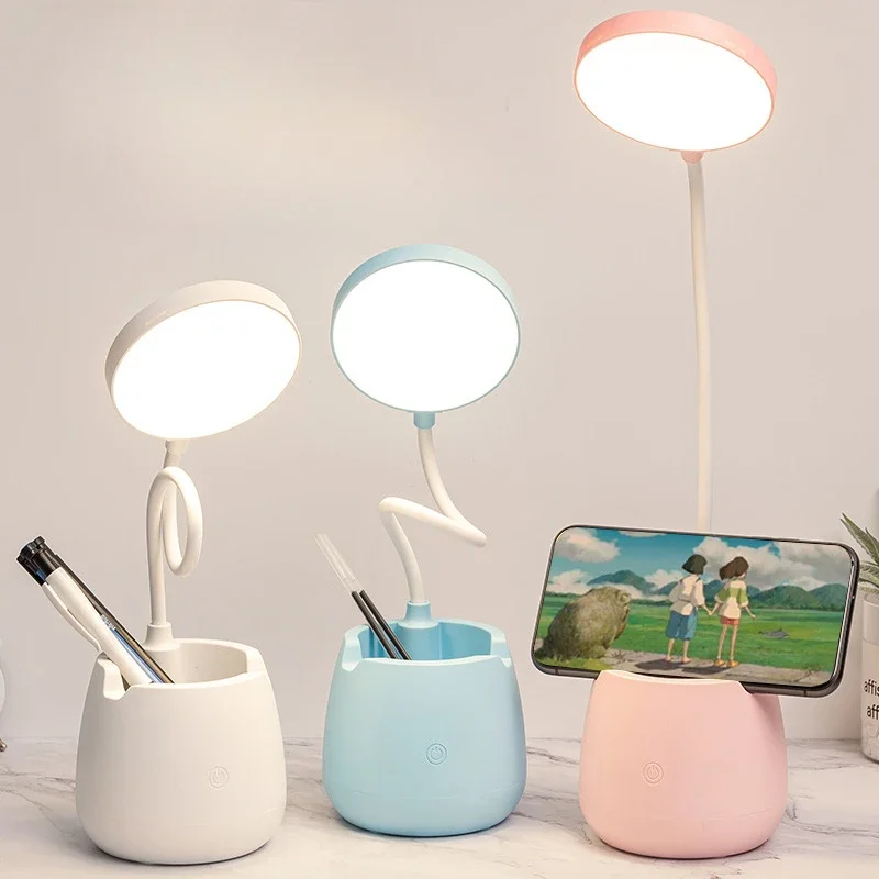 Usb Rechargeable Desk Lamp Stepless Dimming Led Table Lamp Flexible Gooseneck Study Reading Led Table Lamp with Pen Holder