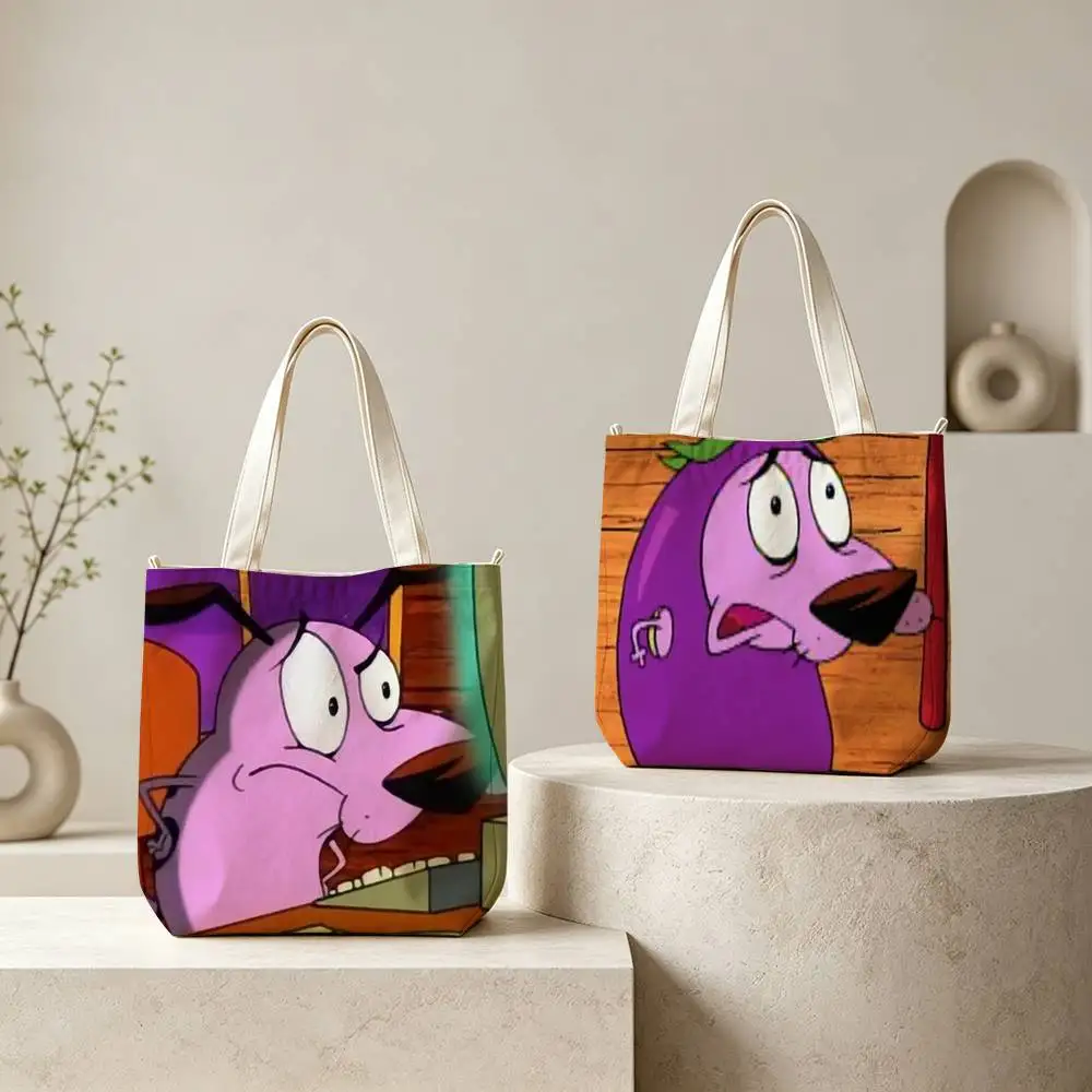 C-Courages The Cartoon C-Cowardlys Sac fourre-tout pour femme, sac fourre-tout réutilisable pour le shopping, sacs à bandoulière zippés imprimés