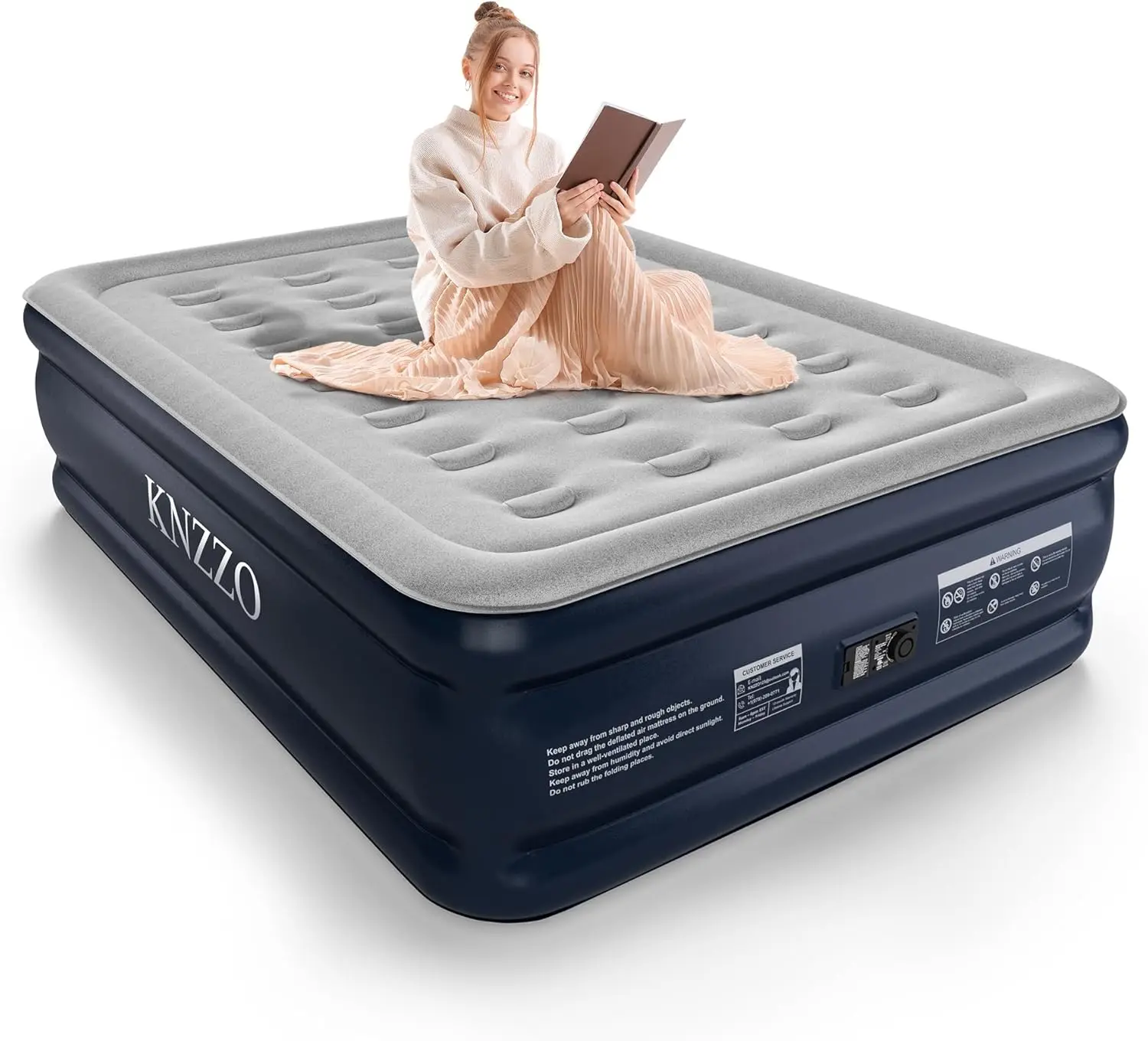 

18" Quick-Inflatable Air Mattress with Built-in Pump, Waterproof Flocking Fabric for Home, Outdoor & Guests