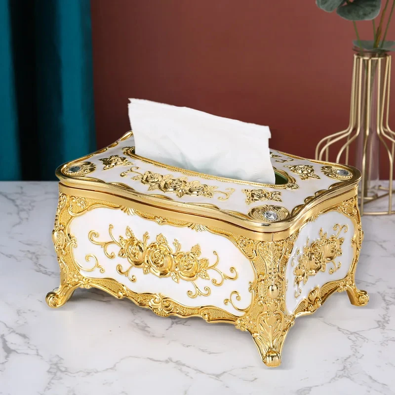 European-Style Tissue Box Living Room Desktop Tissue Box Retro Luxury Tissue Case Rose Patterned Napkin Holder Home Decoration