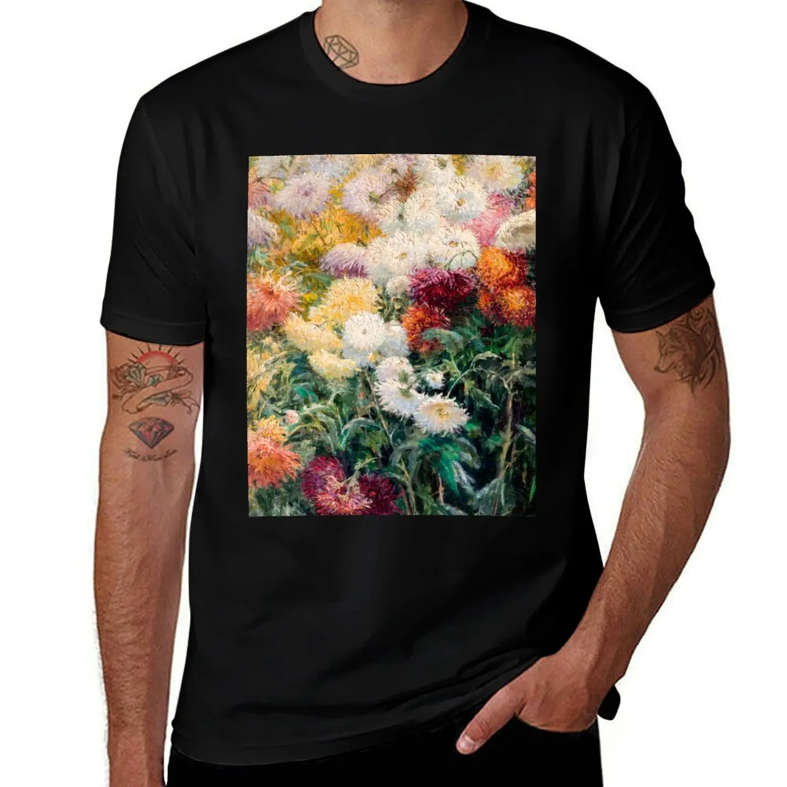 Chrysanthemums in the Garden at Petit–Gennevilliers by Gustave Caillebotte T-Shirt plain mens t shirts