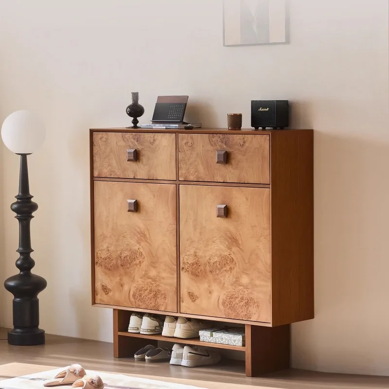 

shoe cabinet household indoor entrance door storage cabinet integrated, against the wall new log wind solid wood entrance