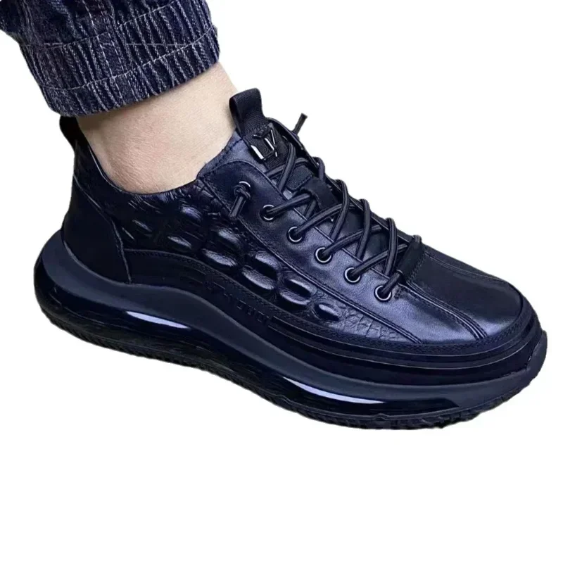 Men Shoe 2024Thick Collar Casual Trendy Shoe Crocodile Pattern Fashion Lightweight Sport Shoe