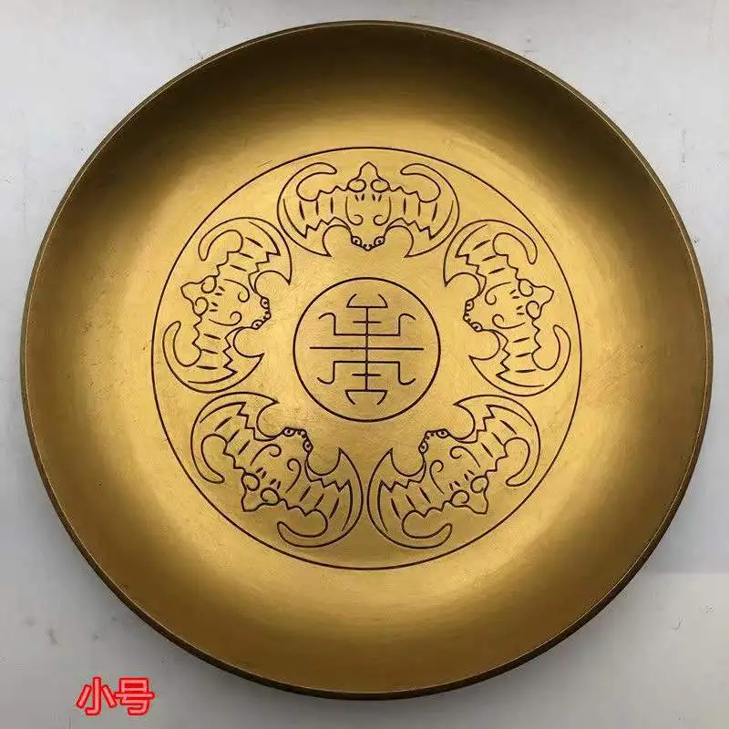 Antique copper plate, five blessings offering plate, fruit plate, rural collectible vintage item, home decoration