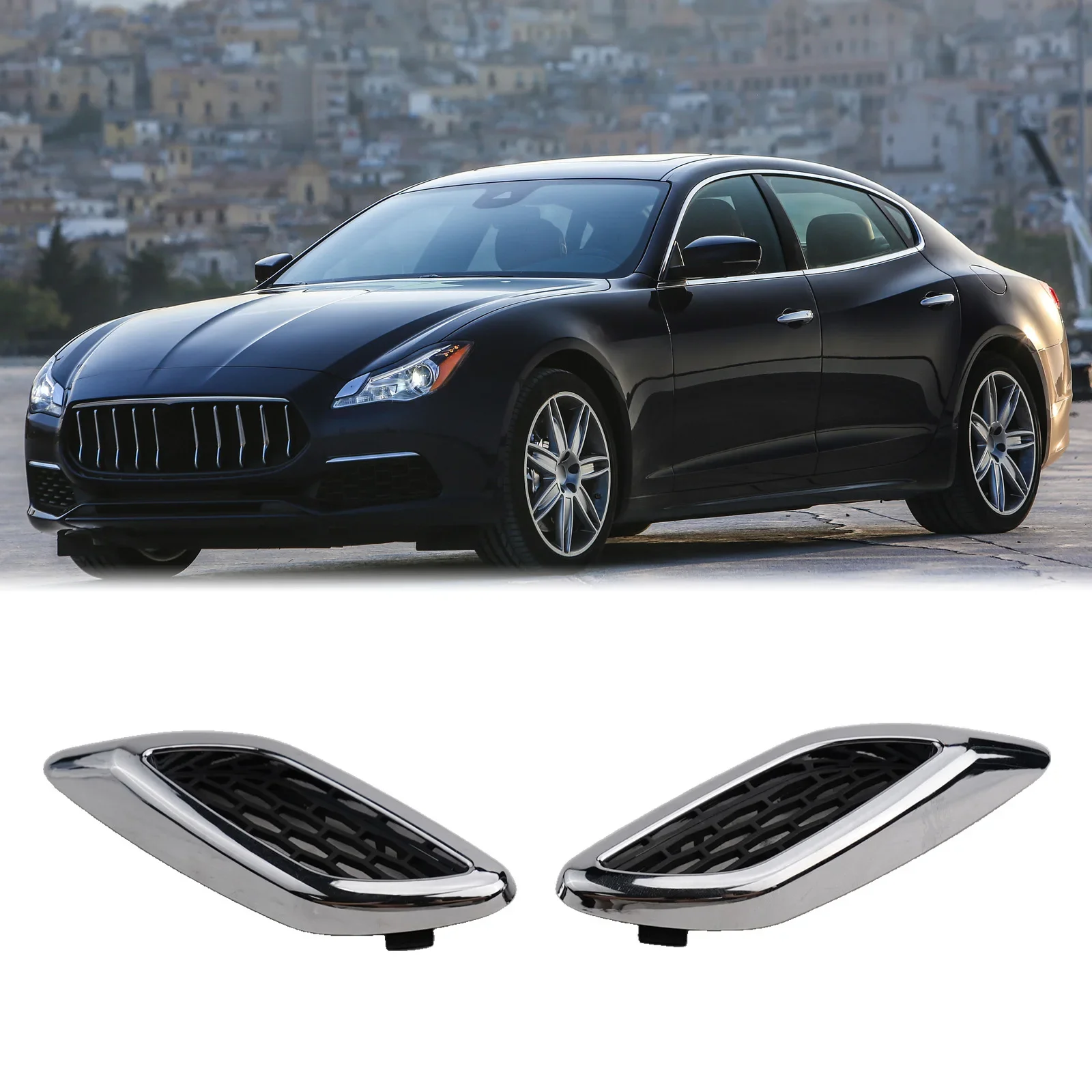 

Enhance the Style and Function of Your For Maserati For Levante with Front Chrome Fender Side Air Vent Grille Trim