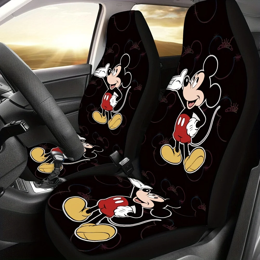 

7Pcs Disney Cute Cartoon Mickey Print Car Seat Full Seat Cover Set, 2 Front Seats, 1 Rear Seat Cushion, 1 Backrest Cushion, 3 Hats