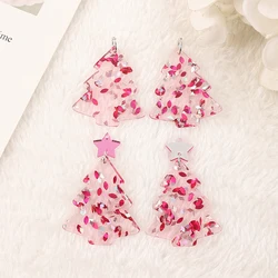 8pcs Christmas Charms Acrylic Tree With Star Pendant Fashion Accessories For Diy Making