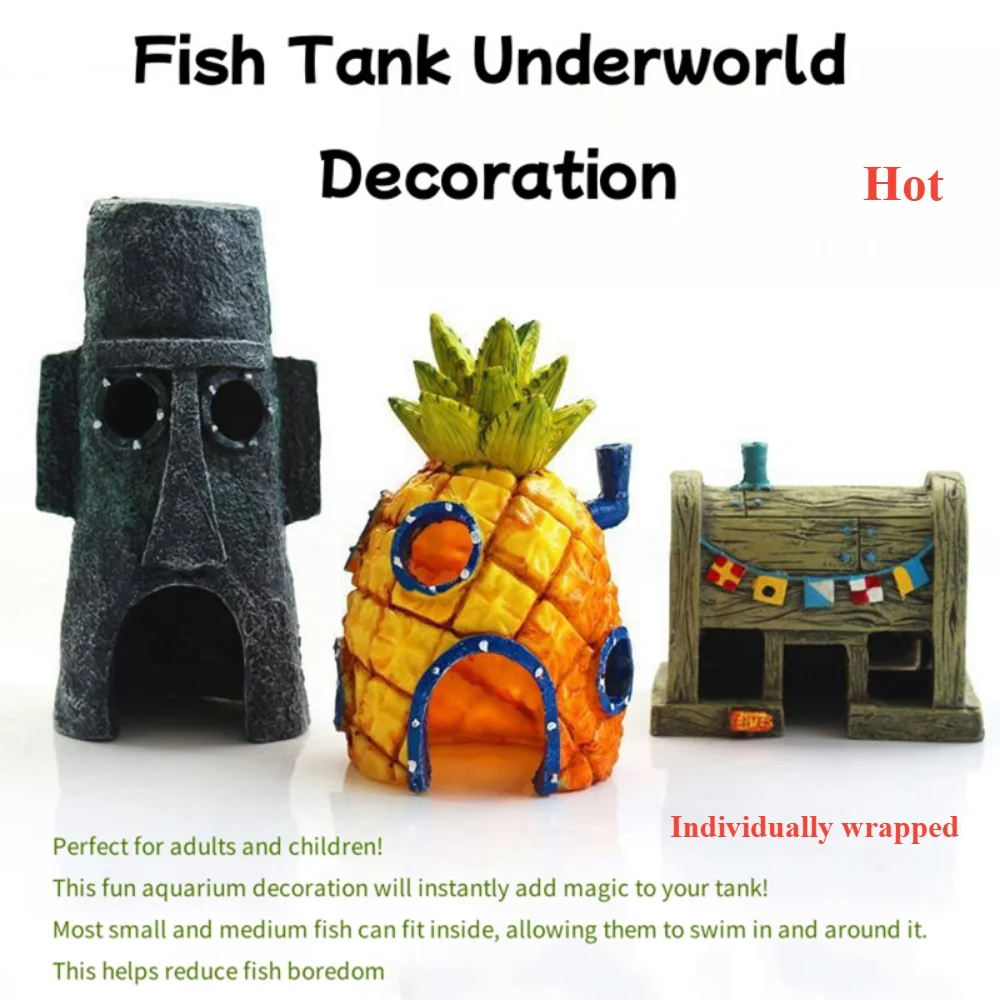 Aquarium Decoration Landscaping Accessories Fish Tank Decoration Cartoon Characters Pineapple House Decoration Fishbowl Supplies