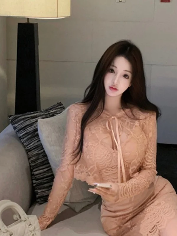 Ele Lace Slimming Long Sve Dr Set due pezzi Nuovo arrivo estivo Faionable Slim Fit Dr per giovani donne