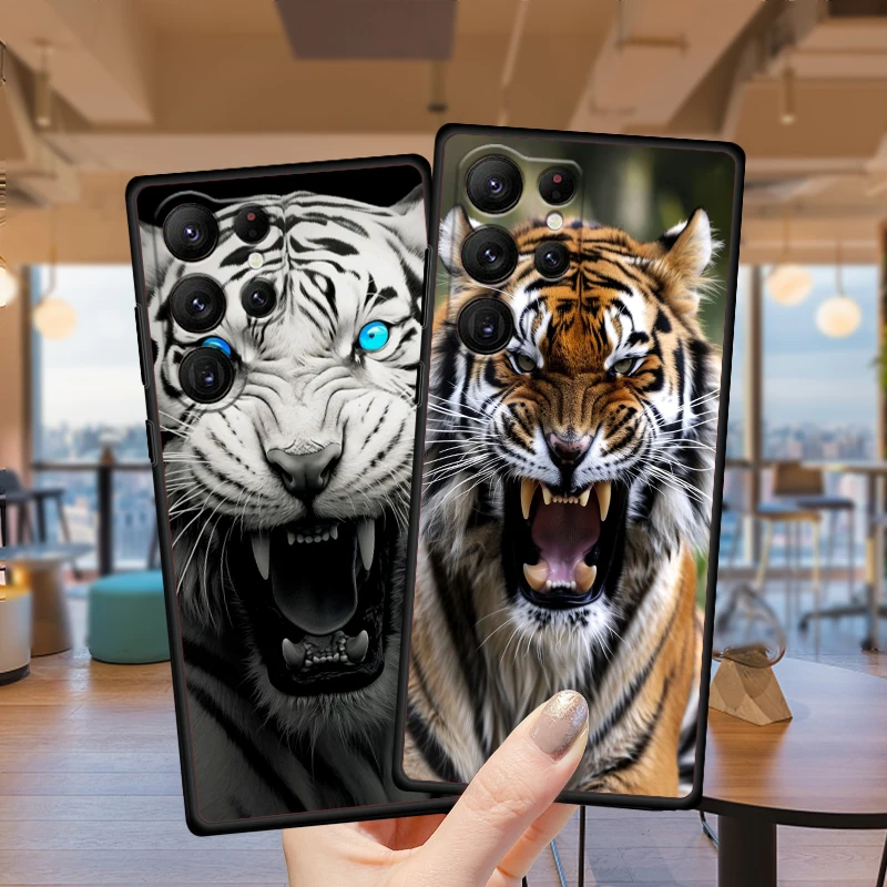 Tiger Fierce Terrifying Art For Samsung Galaxy S24 S23 S22 S21 S20 FE S10 S10E Plus Ultra Pro Lite 5G Black Soft Phone Case