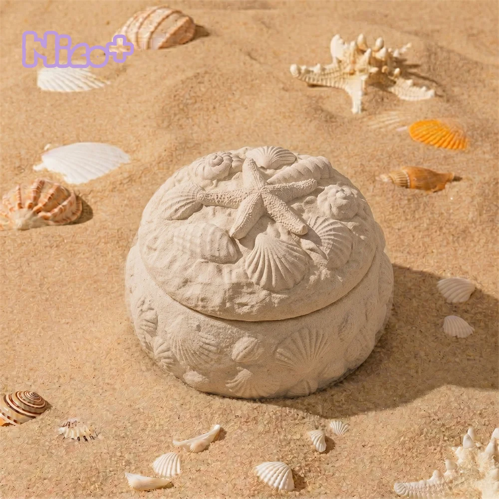 Moule en silicone Azulmostaza x BN La Isla Bonita Shell Secret Box pour bougies DIY, fabrication de pots en gypse, décoration intérieure