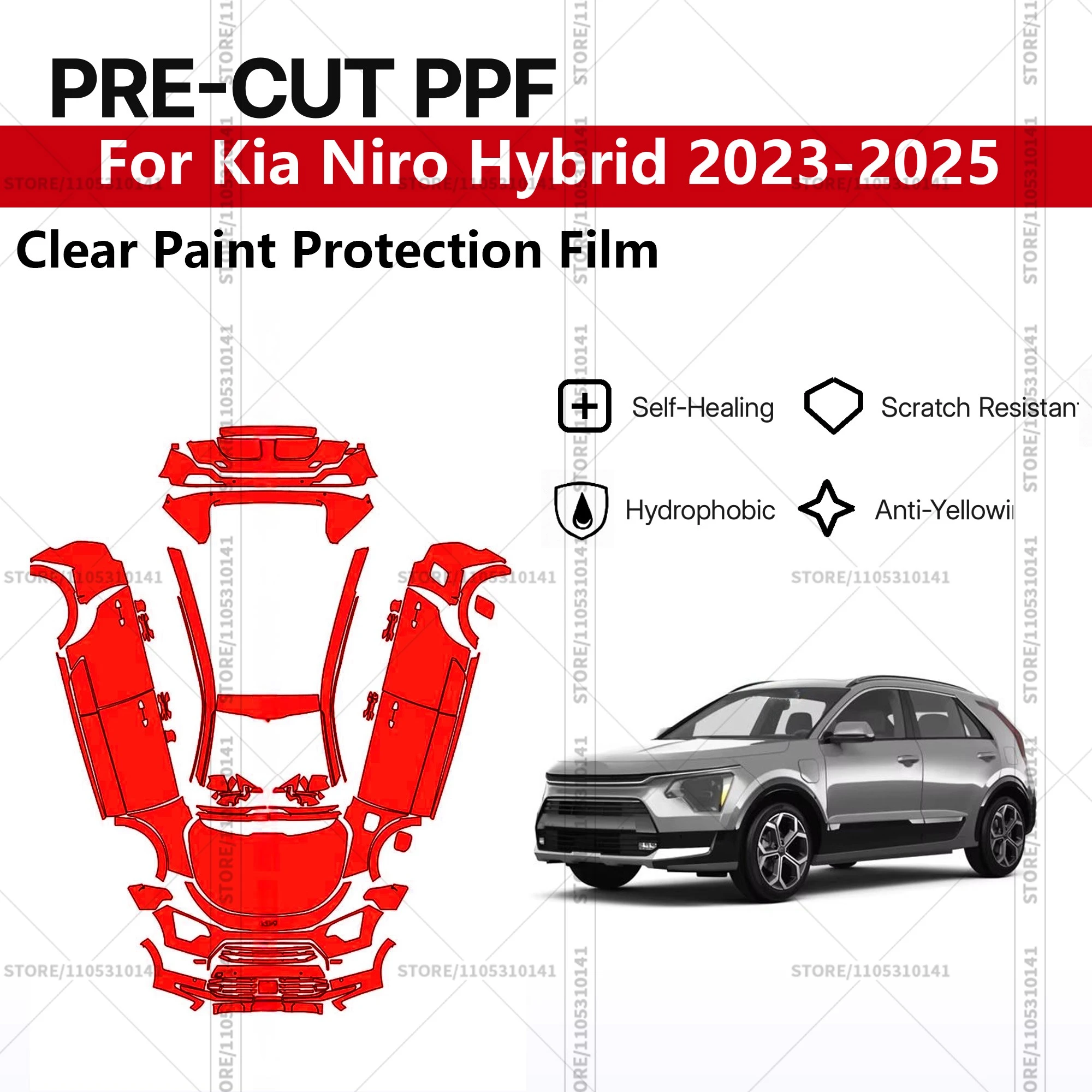 

Для Kia Niro Hybrid 2023-2025: Предварительно вырезанная прозрачная защитная пленка (PPF) для автомобиля, профессиональная автомобильная пленка PPF для полной оклейки кузова