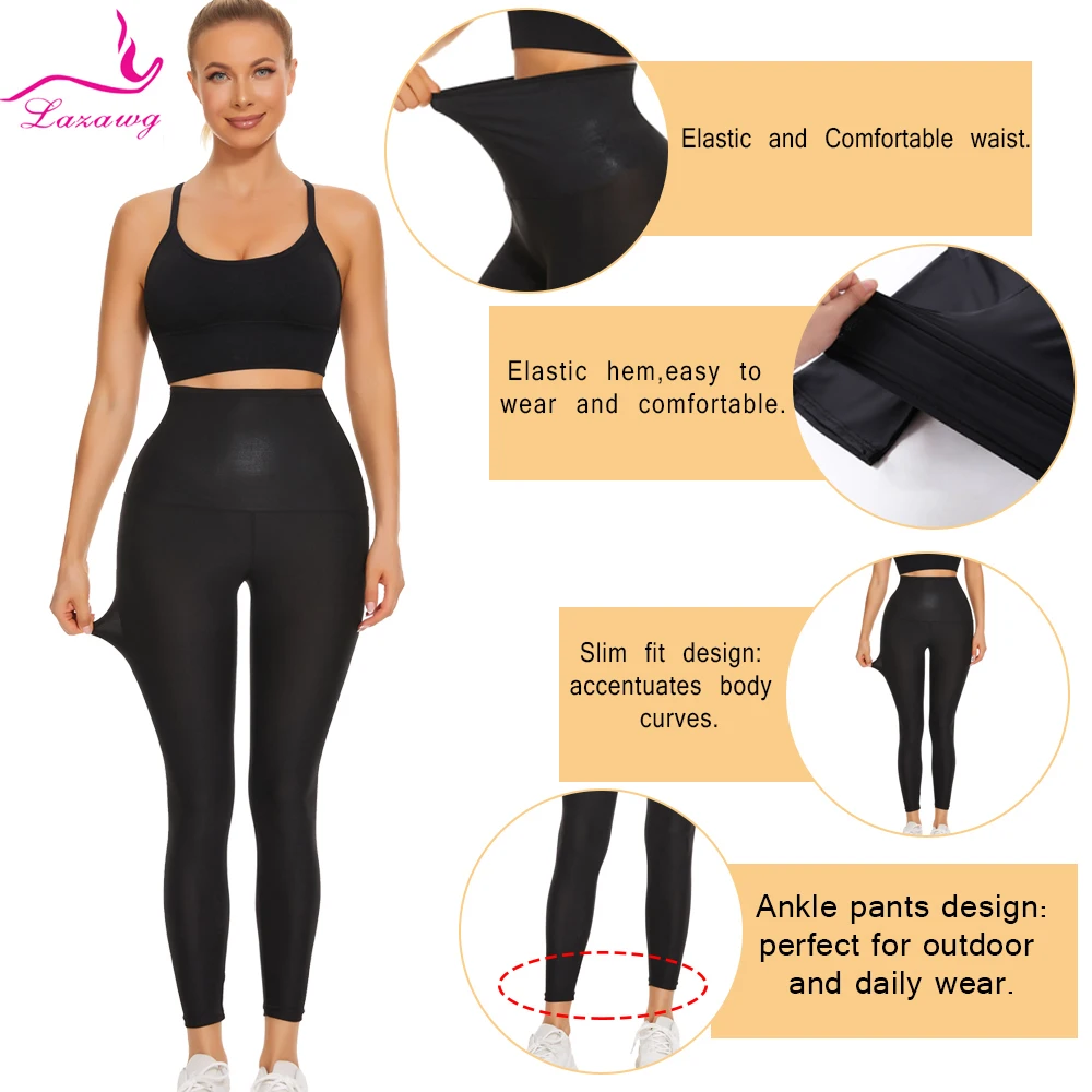 LAZAWG Sauna Pants for Women Sweat Leggings Weight Loss Shorts Slimming Sports Workout Trousers Tight Gym Fat Burner Fitness