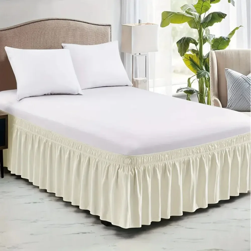 Bed Decoration Wrap Around Style Bed Skirt Ruffles Solid Color Bed Dust Cover Washable Fade Resistant Bed Protector Hotel