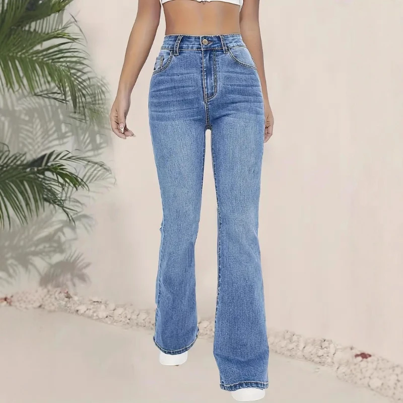 2025 European Beautiful Women's High Waist Slim Elastic Slightly Pull Denim Trousers Women's Fashion Versatile Waist Jeans