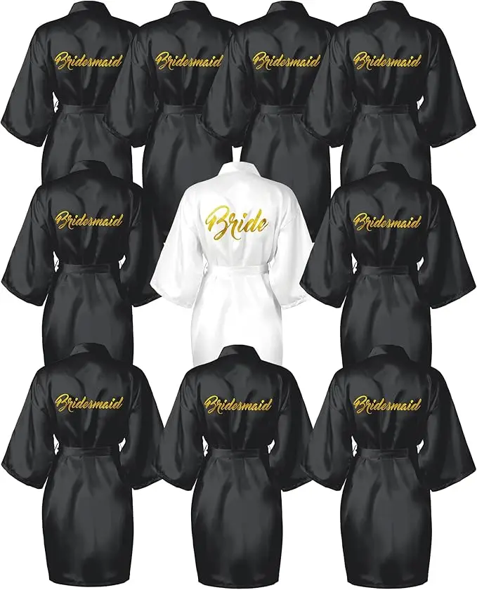 10 Pcs Women Bride Kimono Robe Embroidered Getting Ready Satin Bridesmaid Robes for Wedding Party Bridal Shower