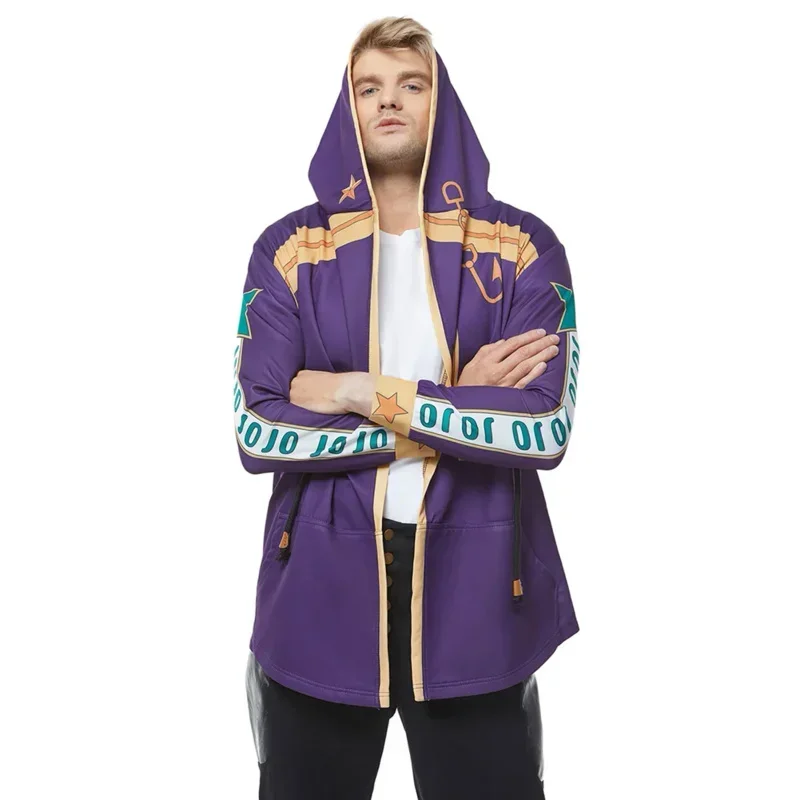 SN88 Anime JoJo's Bizarre Adventure Stone Ocean Kujo Jotaro Cosplay Hoodie Pullover Jacket Coat Long Drawstring Sweatshirt