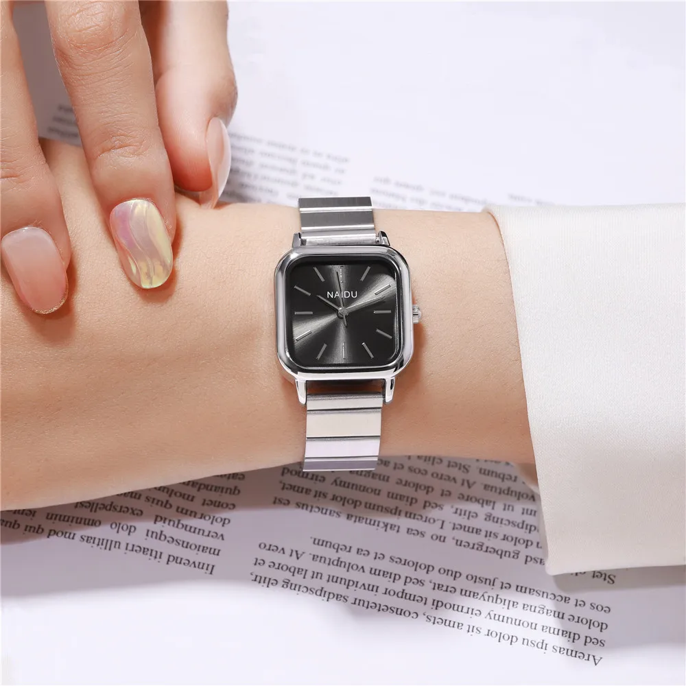 simple square dial women steel dress wrist watch