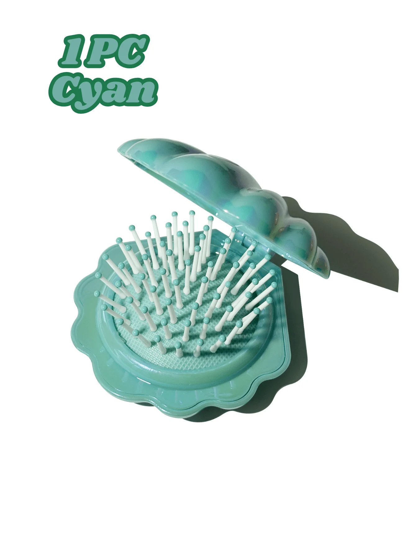 1-delige gegalvaniseerde schelpvormige draagbare make-upspiegel en kamset – opvouwbaar ontwerp, lichtgewicht kussen massagekam, gemakkelijk te stijgen haar onderweg, geschikt voor buitenavonturen en dagelijks gebruik – haarverzorgingstool