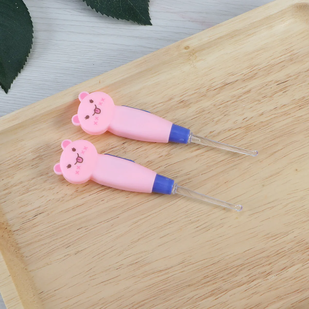 

2Pcs LED Earpick Ear Wax Removal Tool Safe Plastic Cartoon Baby Kids Ear Wax Remover Spoon Tweezer Pink Cat LED Earpick