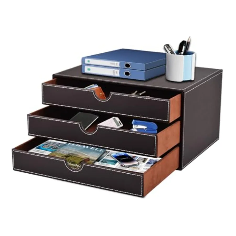 

Настольный органайзер из искусственной кожи с 3 ящиками, для документов А4, для офиса, для хранения украшений/квитанций/бумаг