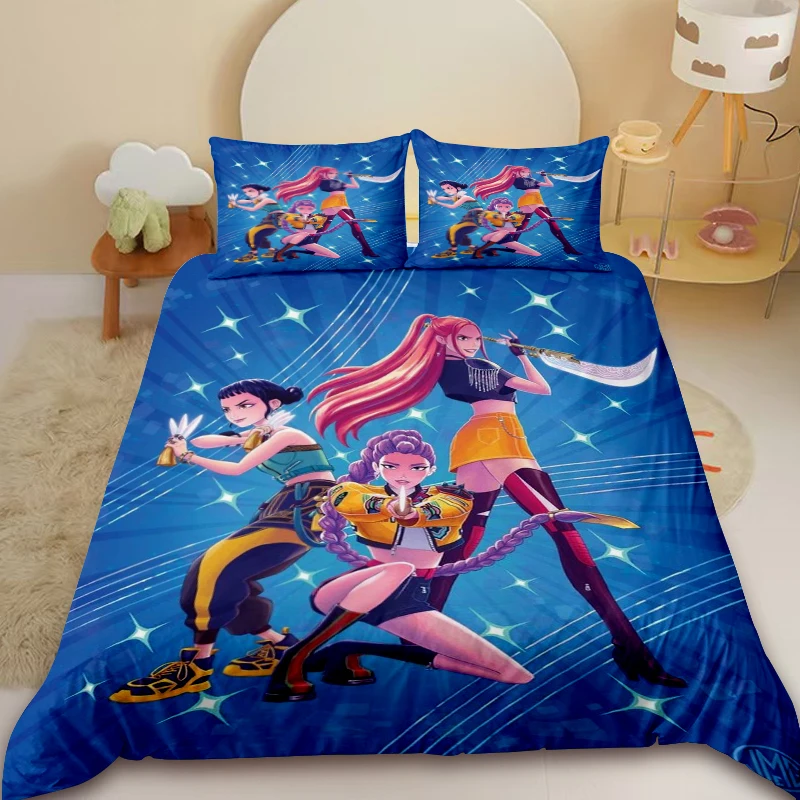 

3pcs Duvet Cover Set KPop D-Demon H-Hunters Bedding Set Quilt Cover Gift with 2 Pillowcase Queen King Bedroom Decor