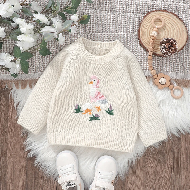 Baby Sweater Knit Infant Girl Pullover Long Sleeve Fall Children Clothing Newborn Tops Fashion Cute Embroidered Duck Winter Warm