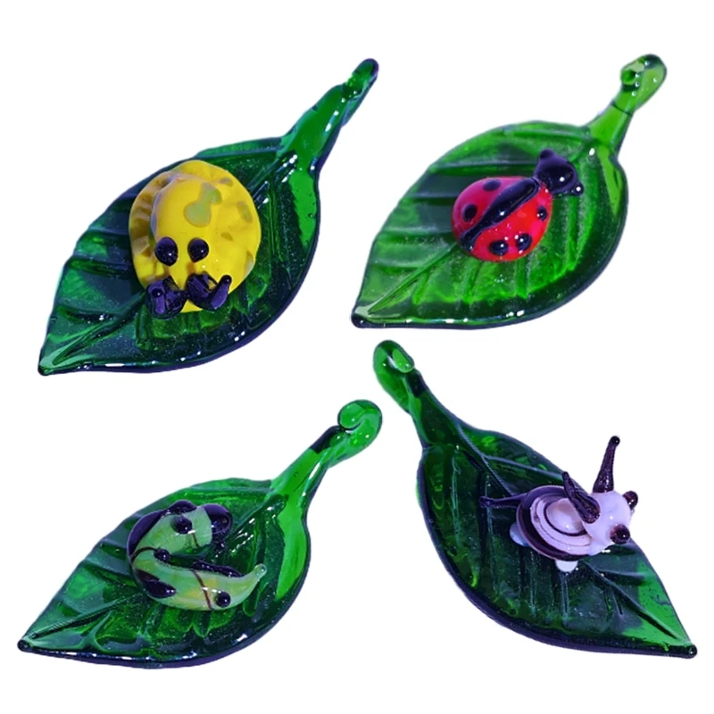 4Pcs Handcrafts Glass Leaf Insect Figurines Colorful Miniature Home Decors Ornaments for Collectors and Gifting Giving Dropship