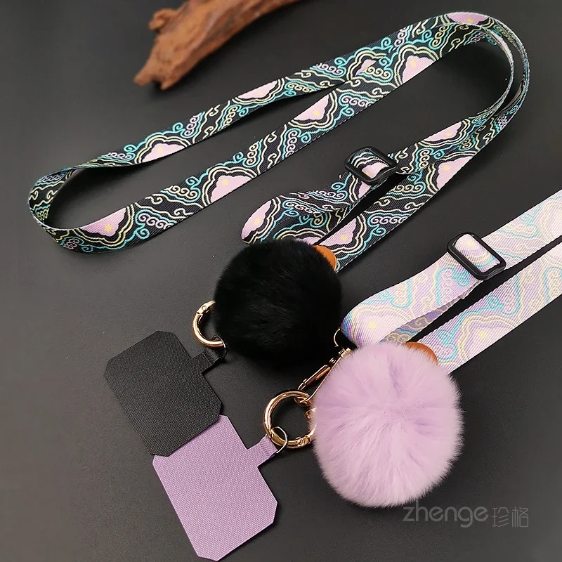 

Guofeng Fugui Xiangyun Mobile Phone Lanyard Crossbody Wide Edge Cloth Strap Woven Rope Adjustable Rope for Men and Women