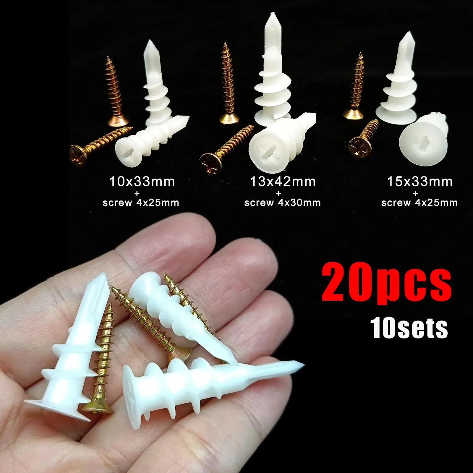 10sets Self Drilling Drywall Anchor with Tapping Screw for Plasterboard Gypsum Hollow Cavity Wall Expansion Plug Plastic Nylon