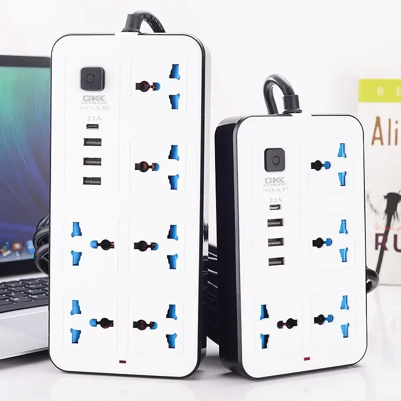 Power Multi Tap Universal Plug EU US UK Outlet Power Strip 2m Extension Cord AC Type C USB Port Charge Electrical Socket home